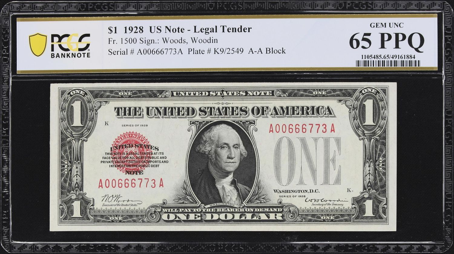 1928 $1 Legal Tender Fr. 1500 Puerto Rico PCGS Gem UNC 65 PPQ