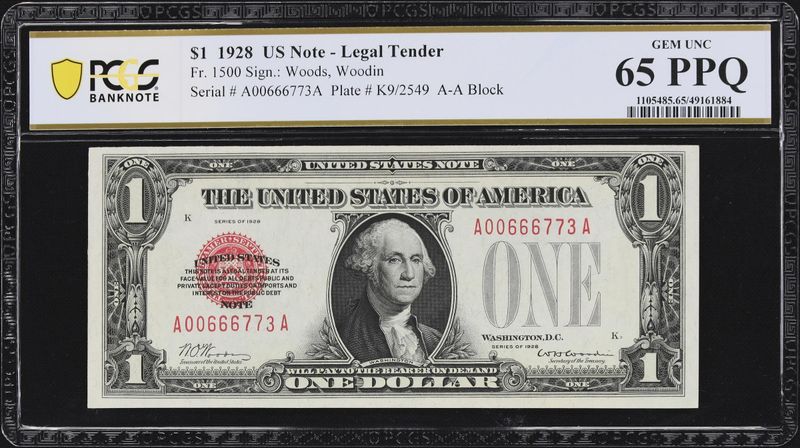 1928 $1 Legal Tender Fr. 1500 Puerto Rico PCGS Gem UNC 65 PPQ 1928 $1 Legal Tender Fr. 1500 Puerto Rico PCGS Gem UNC 65 PPQ