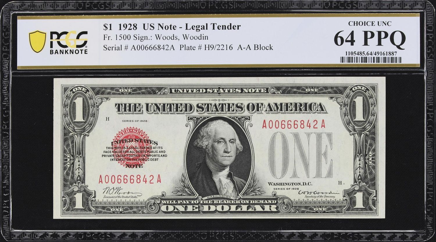 1928 $1 Legal Tender Fr. 1500 Puerto Rico PCGS Gem 64 PPQ