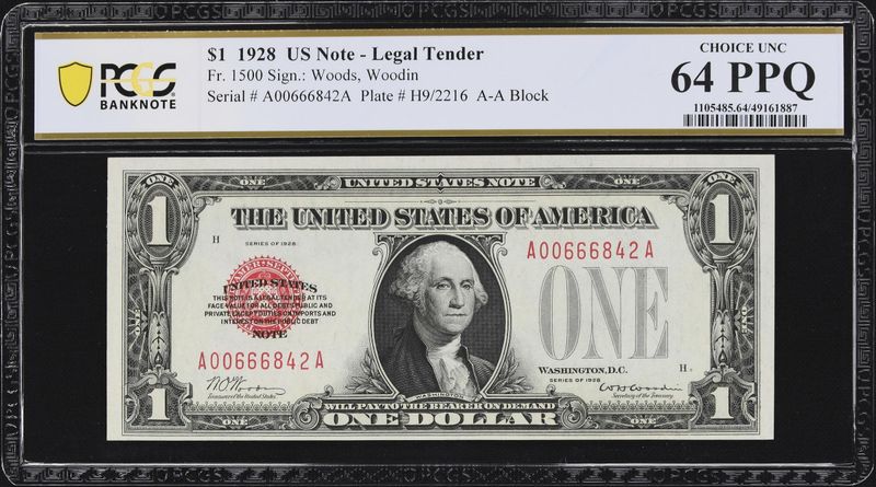1928 $1 Legal Tender Fr. 1500 Puerto Rico PCGS Gem 64 PPQ 1928 $1 Legal Tender Fr. 1500 Puerto Rico PCGS Gem 64 PPQ