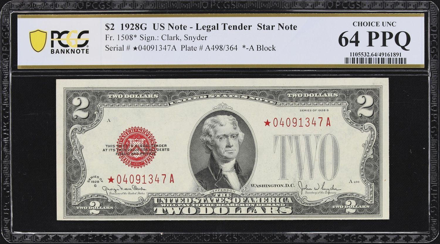 1928G $2 Legal Tender Star Note FR#1508* PCGS 64 PPQ UNC