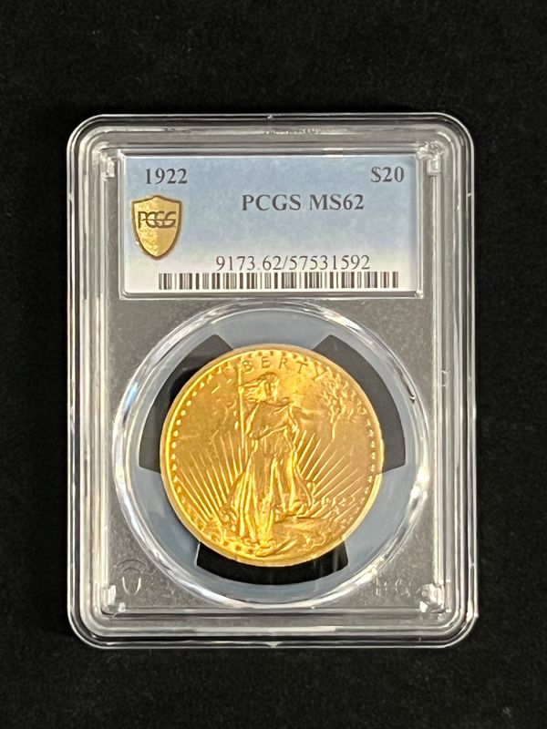 1922 ST. GAUDENS $20 1oz gold coin PCGS MS 62 1922 ST. GAUDENS $20 1oz gold coin PCGS MS 62