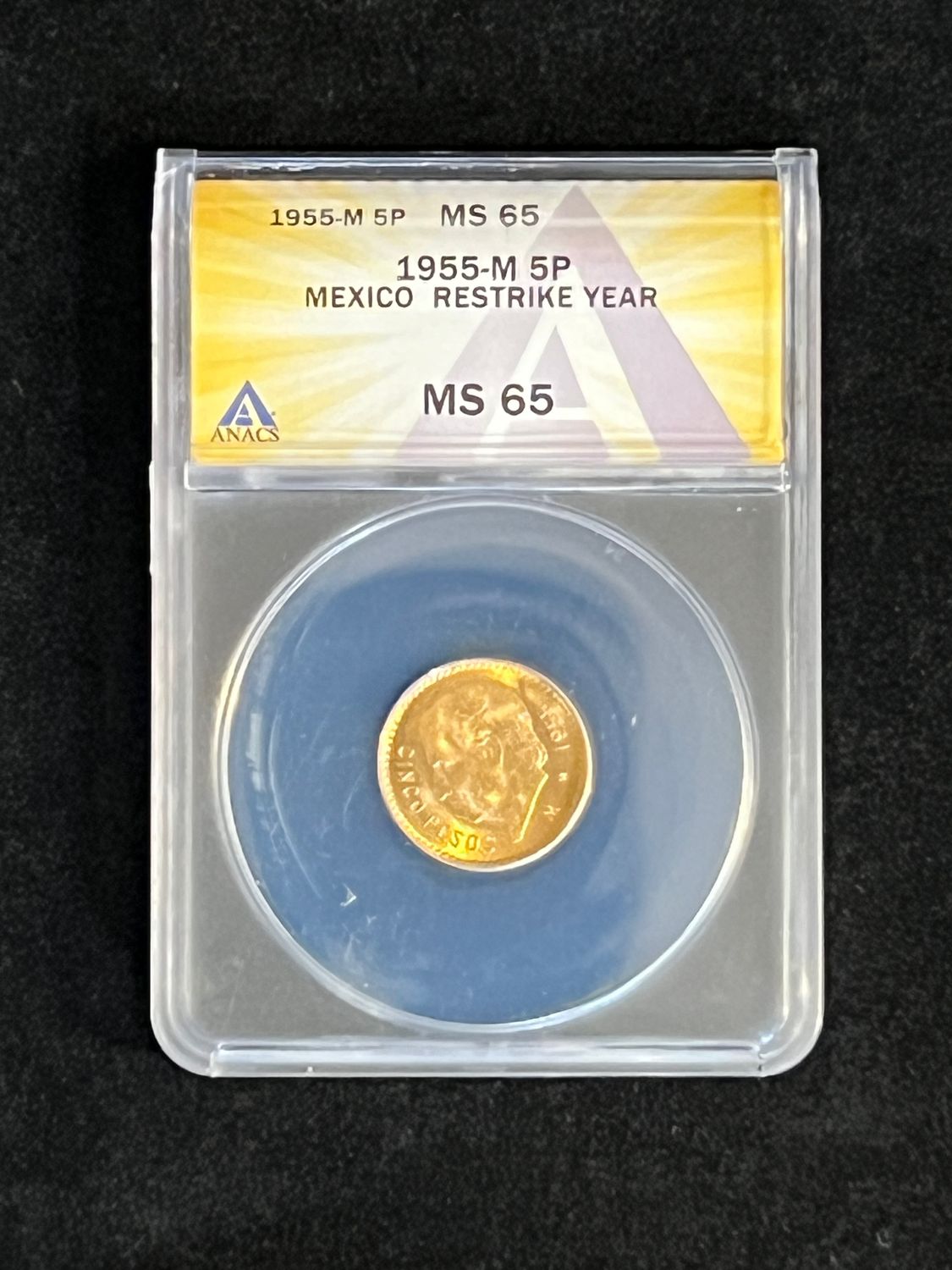 1955-M 5 PESOS MEXICO FESTRIKE YEAR MS 65