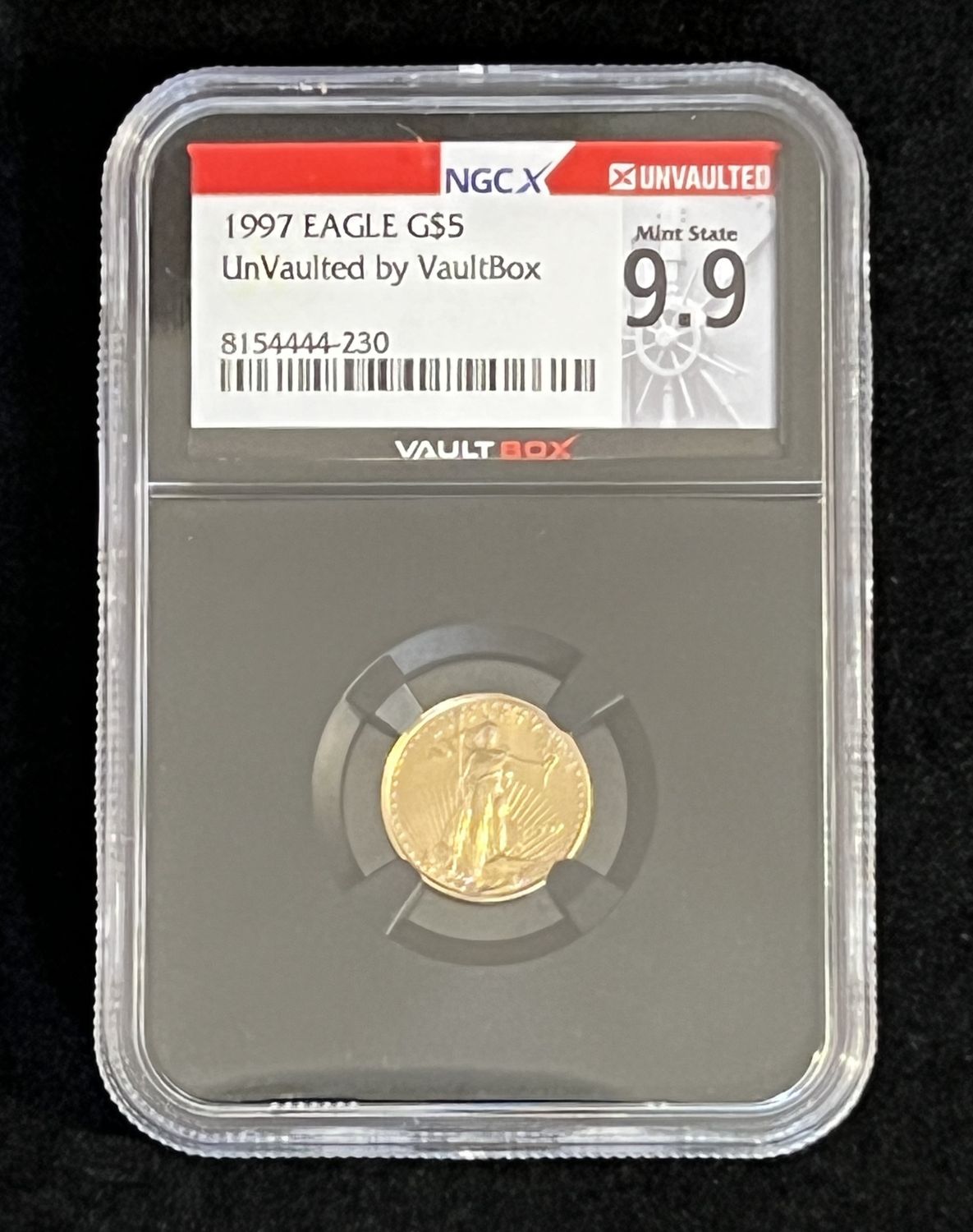 1997 $5 1/10 oz American Gold Eagle Fine Vault Box UnVaulted NGC X MS 9.9