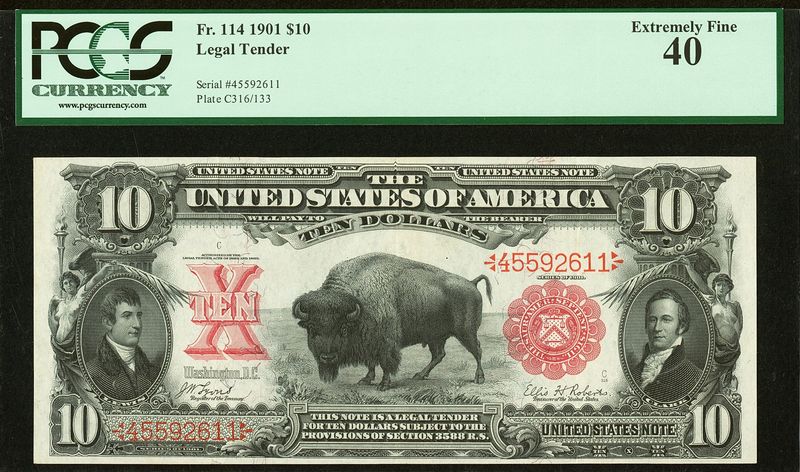 1901 $10 Legal Tender Bison Note FR 114 PCGS 40 Extremely Fine 1901 $10 Legal Tender Bison Note FR 114 PCGS 40 Extremely Fine