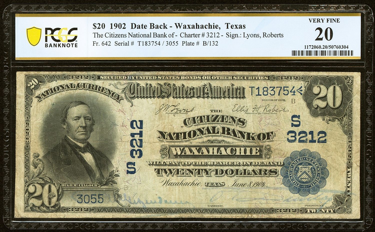 1902 $20 Date Back Fr. 642 The Citizens National Bank Waxahachie, TX PMG 20