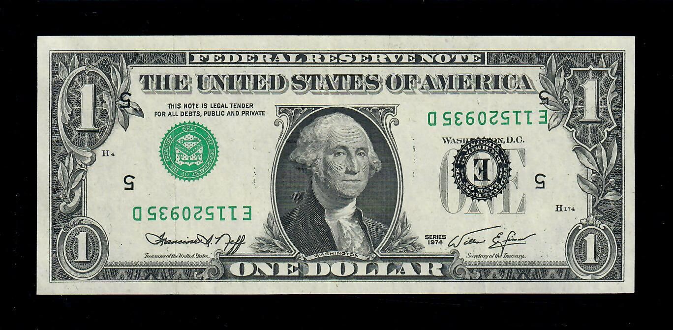 1974 $1 Federal Reserve Cleveland  Inverted Overprint Error
