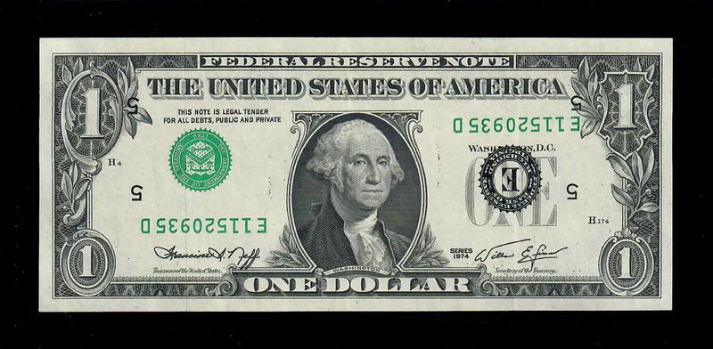1974 $1 Federal Reserve Cleveland  Inverted Overprint Error 1974 $1 Federal Reserve Cleveland  Inverted Overprint Error