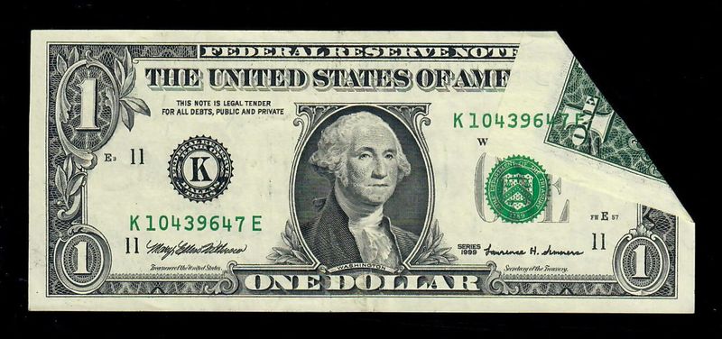 1999 $1 Federal Reserve Dallas, Tx printed Fold over Error AU 1999 $1 Federal Reserve Dallas, Tx printed Fold over Error AU