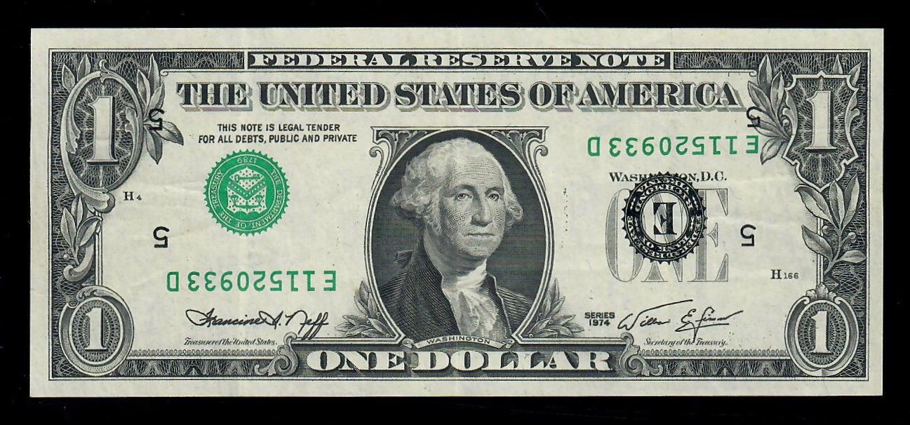 1974 $1 Federal Reserve Cleveland  Inverted Overprint Error