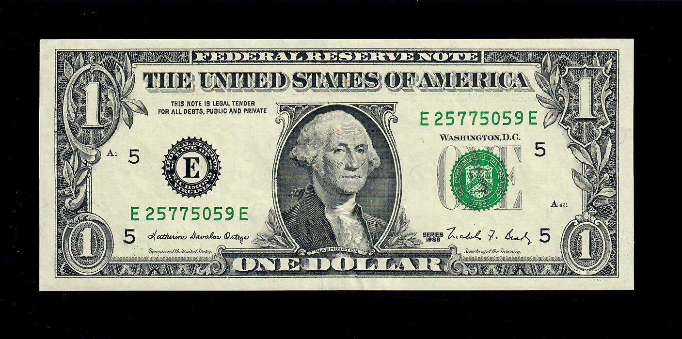 1988 $1 Federal Reserve Richmond ,VA  Insufficient Ink & Ink Smear Error UNC