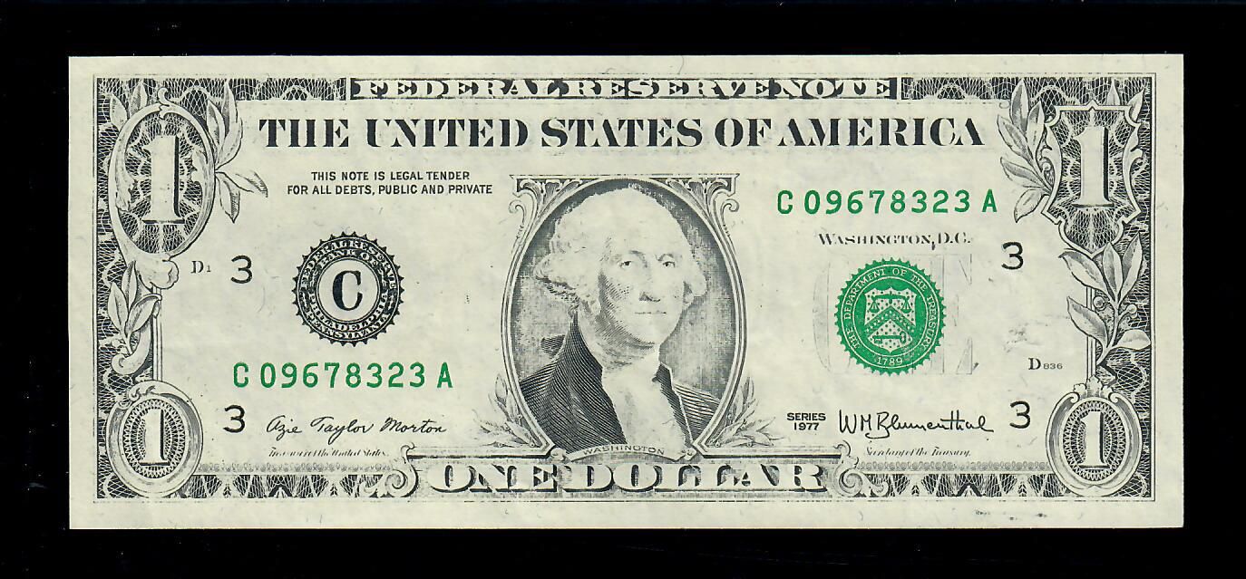 1977 $1 Federal Reserve Chicago Fr.1909G  Insufficient Ink Error UNC