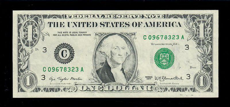 1977 $1 Federal Reserve Chicago Fr.1909G  Insufficient Ink Error UNC 1977 $1 Federal Reserve Chicago Fr.1909G  Insufficient Ink Error UNC