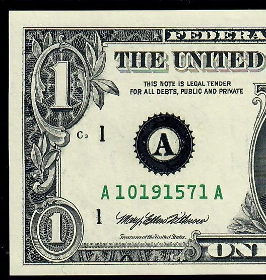 1999 $1 Federal Reserve Boston Fr.1924A Double Printed on District Seal Error