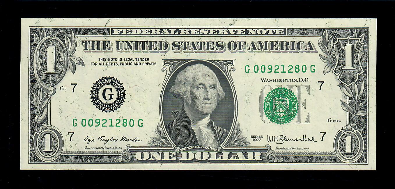 1977 $1 Federal Reserve Chicago Fr.1909G  Insufficient Ink Error UNC