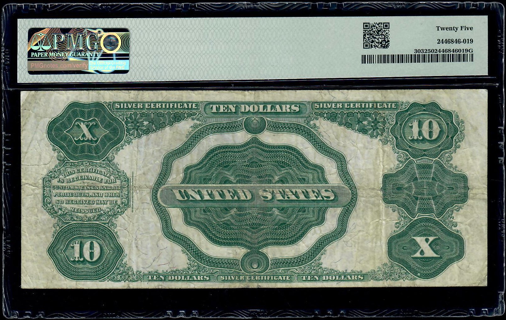 1908 $10 Silver Certificate Tombstone Note Fr.303 PMG 25 VF