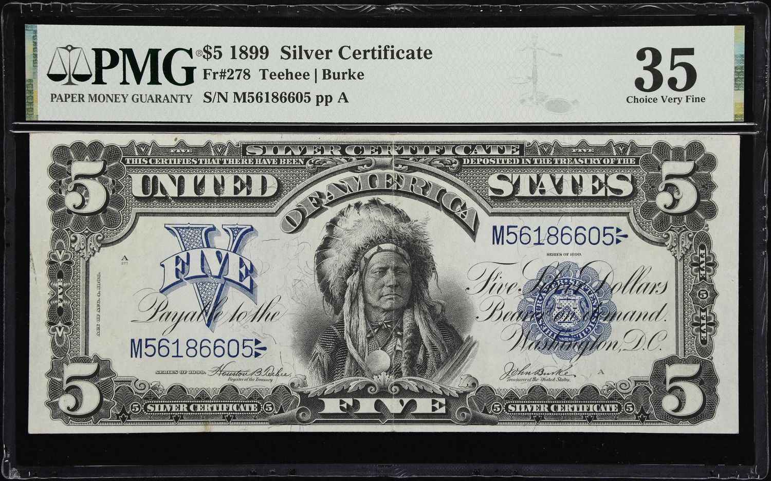 1899 $5 Silver Certificate Chief FR. 278 PMG 35 Very Fine 1899 $5 Silver Certificate Chief FR. 278 PMG 35 Very Fine