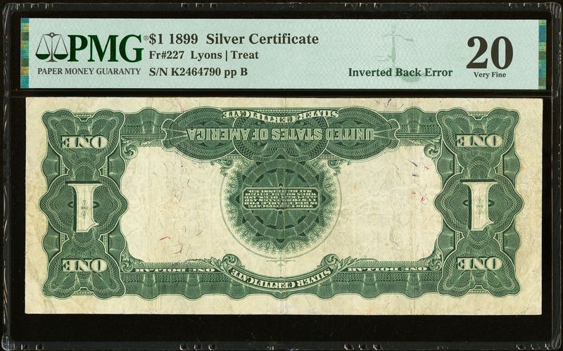 Inverted Back Error 1899 $1 Black Eagle Silver Cert  PMG 20 FR 227