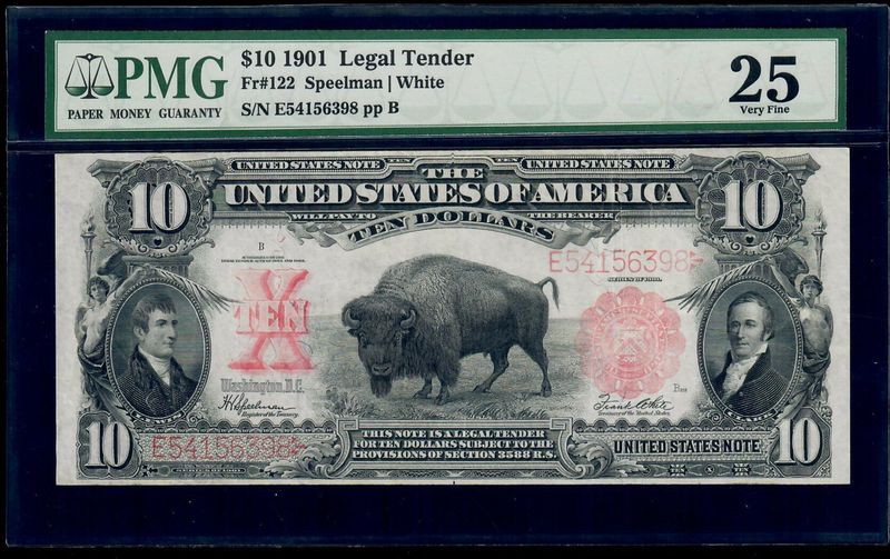 1901 $10 Legal Tender Bison Note FR.122 PMG 25 Very Fine 1901 $10 Legal Tender Bison Note FR.122 PMG 25 Very Fine