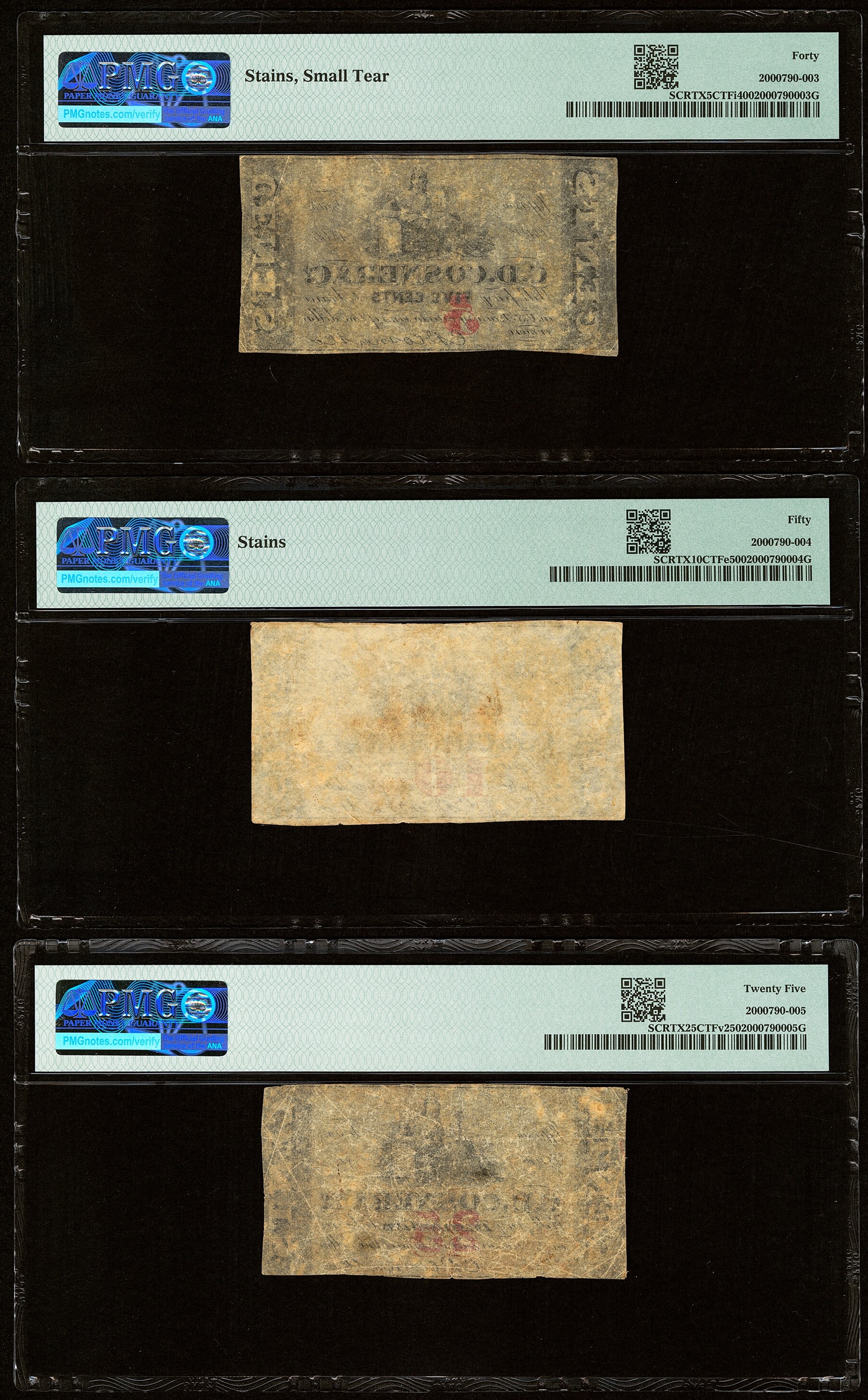 1865 Medlar UNL Jefferson, TX- C.D. Cosner & Co. Oct. 5,10,25 Cent PMG