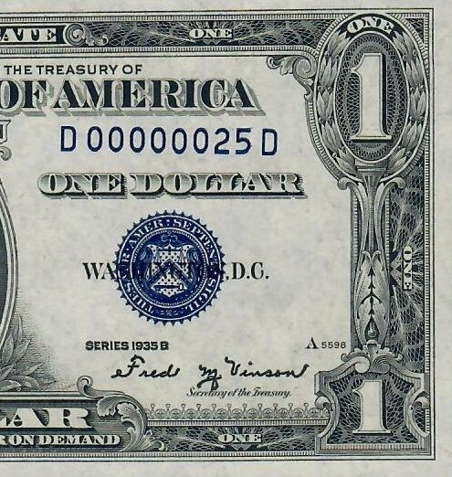 1935B $1 Silver Certificate Fr.1611 ** Low Serial # 25 ** PCGS 65 PPQ UNC 1935B $1 Silver Certificate Fr.1611 ** Low Serial # 25 ** PCGS 65 PPQ UNC