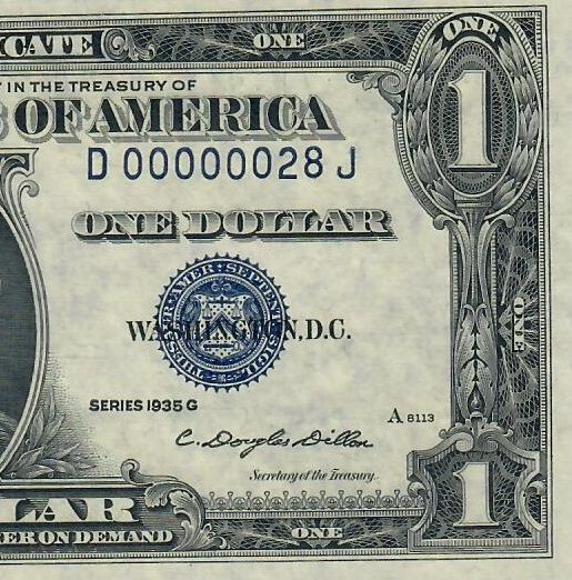 1935G $1 Silver Certificate Fr.1616 ** Low Serial # 28 ** PCGS 66 PPQ UNC 1935G $1 Silver Certificate Fr.1616 ** Low Serial # 28 ** PCGS 66 PPQ UNC