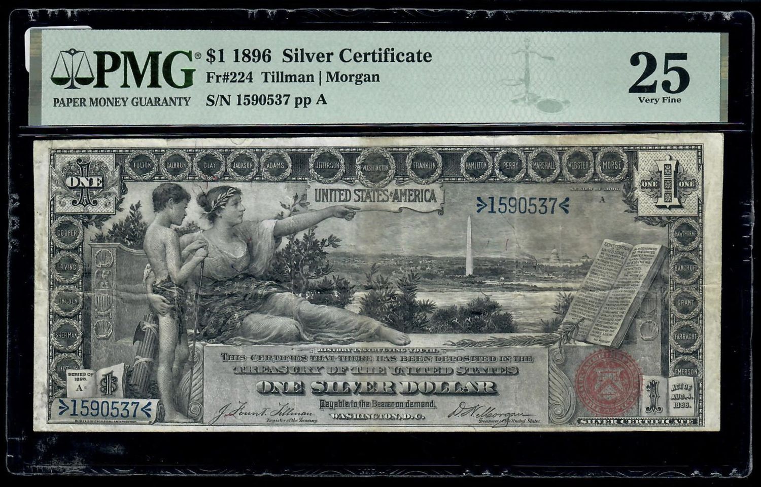 1896 $1 Silver Certificate Educational Note Fr. 224 PMG 25 VF 1896 $1 Silver Certificate Educational Note Fr. 224 PMG 25 VF