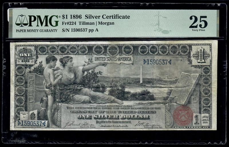1896 $1 Silver Certificate Educational Note Fr. 224 PMG 25 VF 1896 $1 Silver Certificate Educational Note Fr. 224 PMG 25 VF
