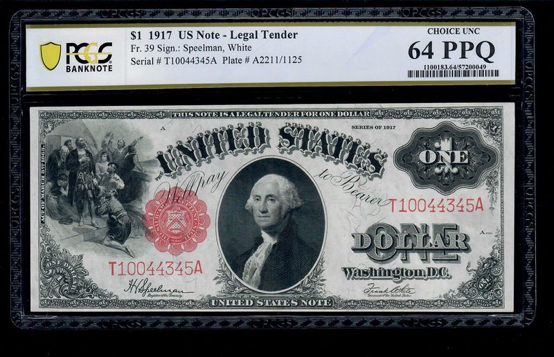 1917 $1 Legal Tender Note, Fr.39 Sawhorse, PCGS 64 PPQ UNC 1917 $1 Legal Tender Note, Fr.39 Sawhorse, PCGS 64 PPQ UNC