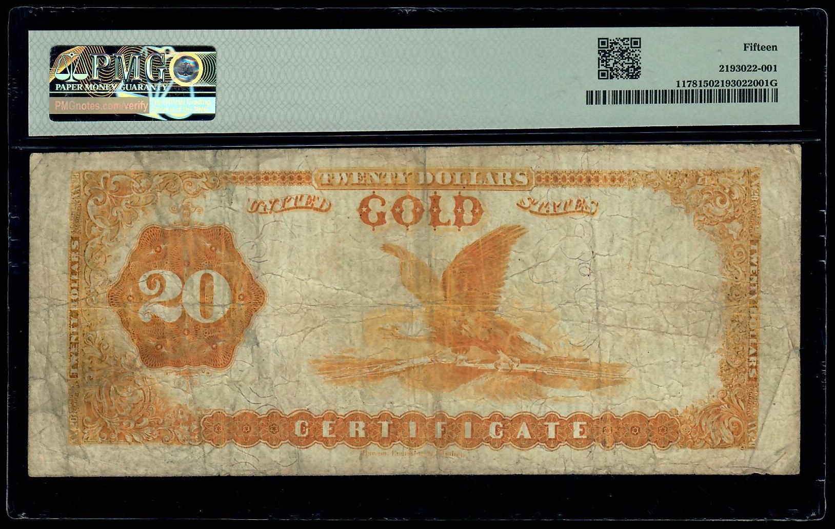 1882 $20 Gold Certificate Fr. 1178 Lyons/Roberts PMG 15 VF