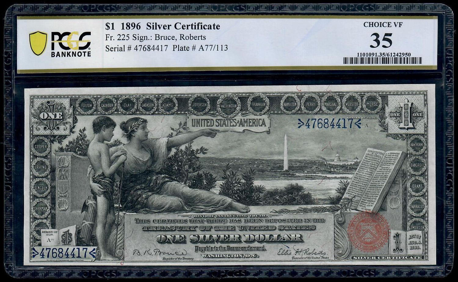 1896 $1 Silver Certificate Educational Note Fr. 225 PCGS 35 1896 $1 Silver Certificate Educational Note Fr. 225 PCGS 35