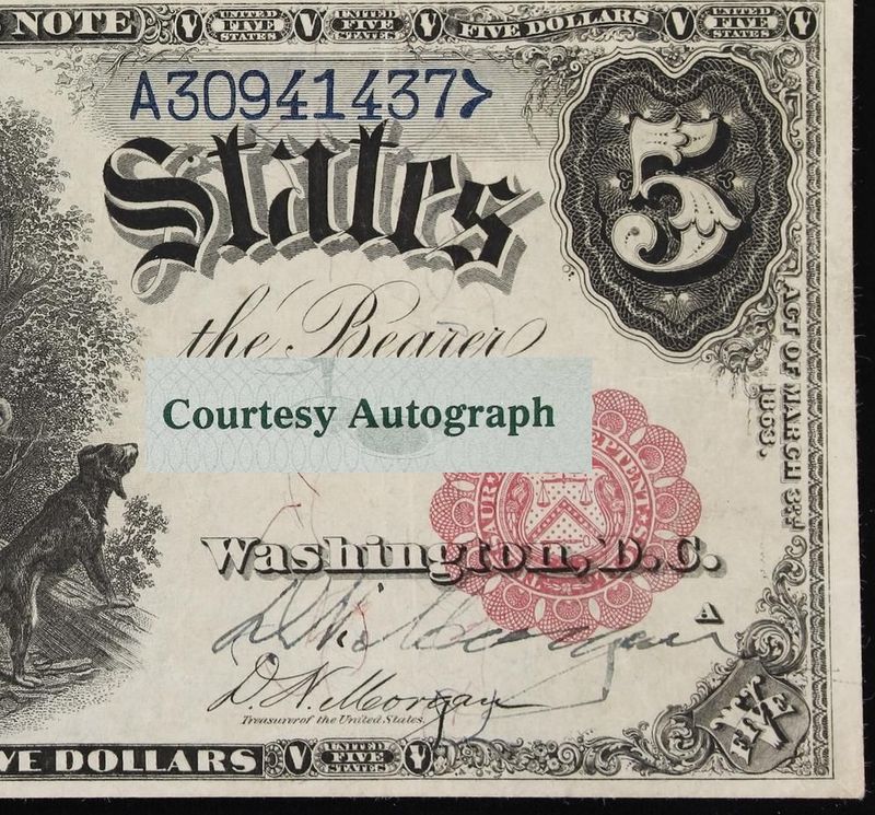 $5 1880 Legal Tender Woodchopper- Fr.80 PMG 30 With Courtesy Autograph $5 1880 Legal Tender Woodchopper- Fr.80 PMG 30 With Courtesy Autograph