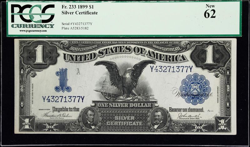 1899 $1 Silver Certificate Fr. 233 Black Eagle PCGS 62 UNC YY Block 1899 $1 Silver Certificate Fr. 233 Black Eagle PCGS 62 UNC YY Block