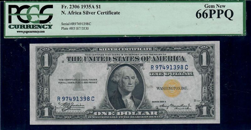 1935A $1 N. Africa Silver Certificate FR#2306 PCGS GEM 66 PPQ