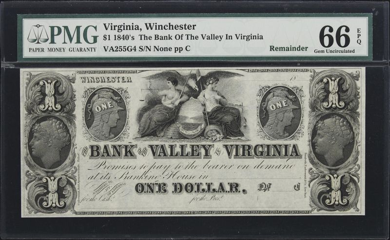 $1 1840's VIRGINIA, Winchester Bank of the Valley  Remainder Note PMG 66 EPQ