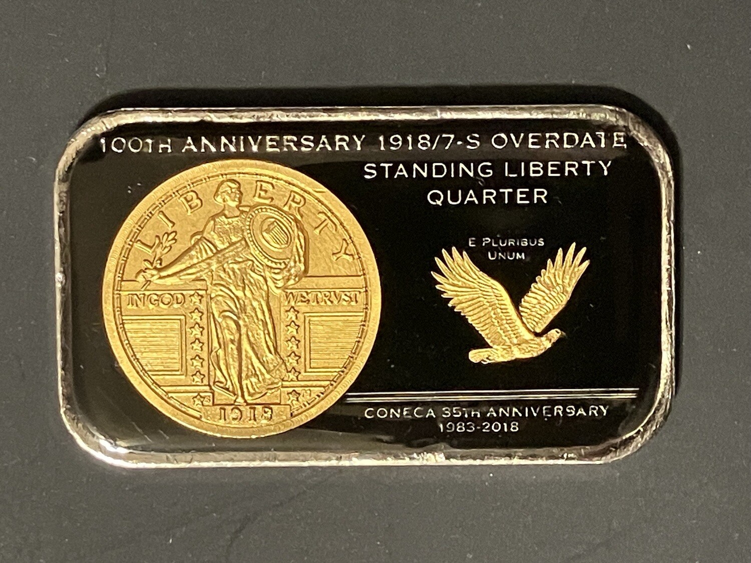 0ne troy ounce .999 fine silver Standing Liberty Gold Plated