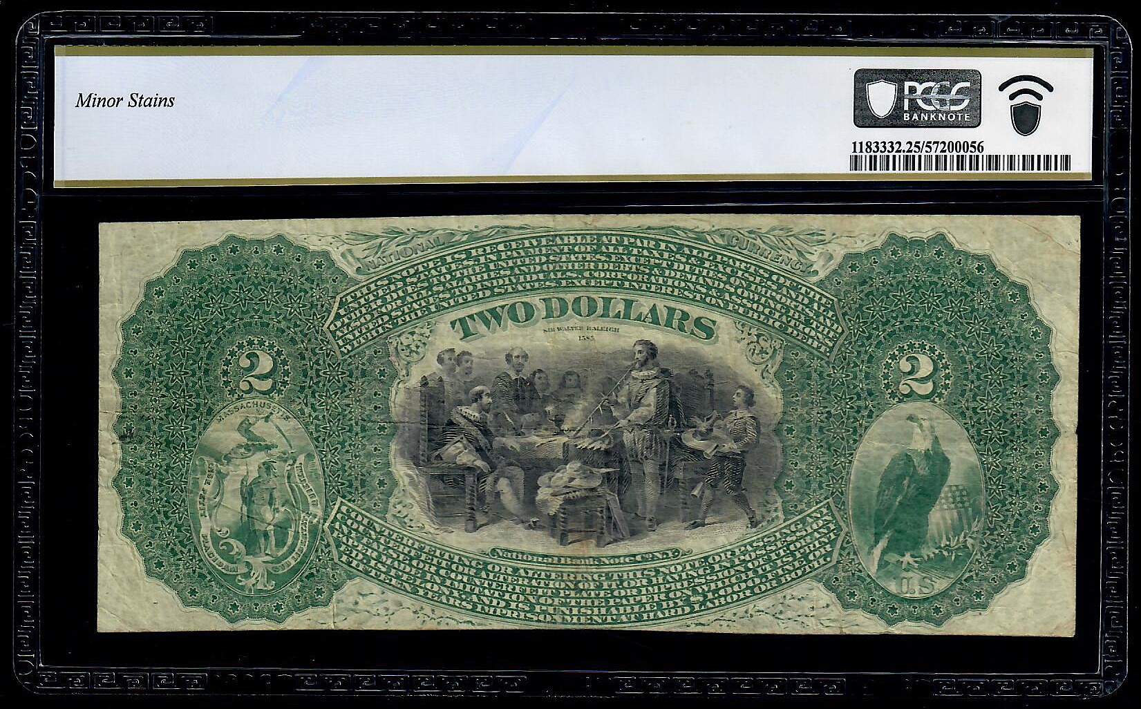 $2 1865 Worcester National Bank Massachusetts FR. 387a PCGS 25 LAZY DEUCE