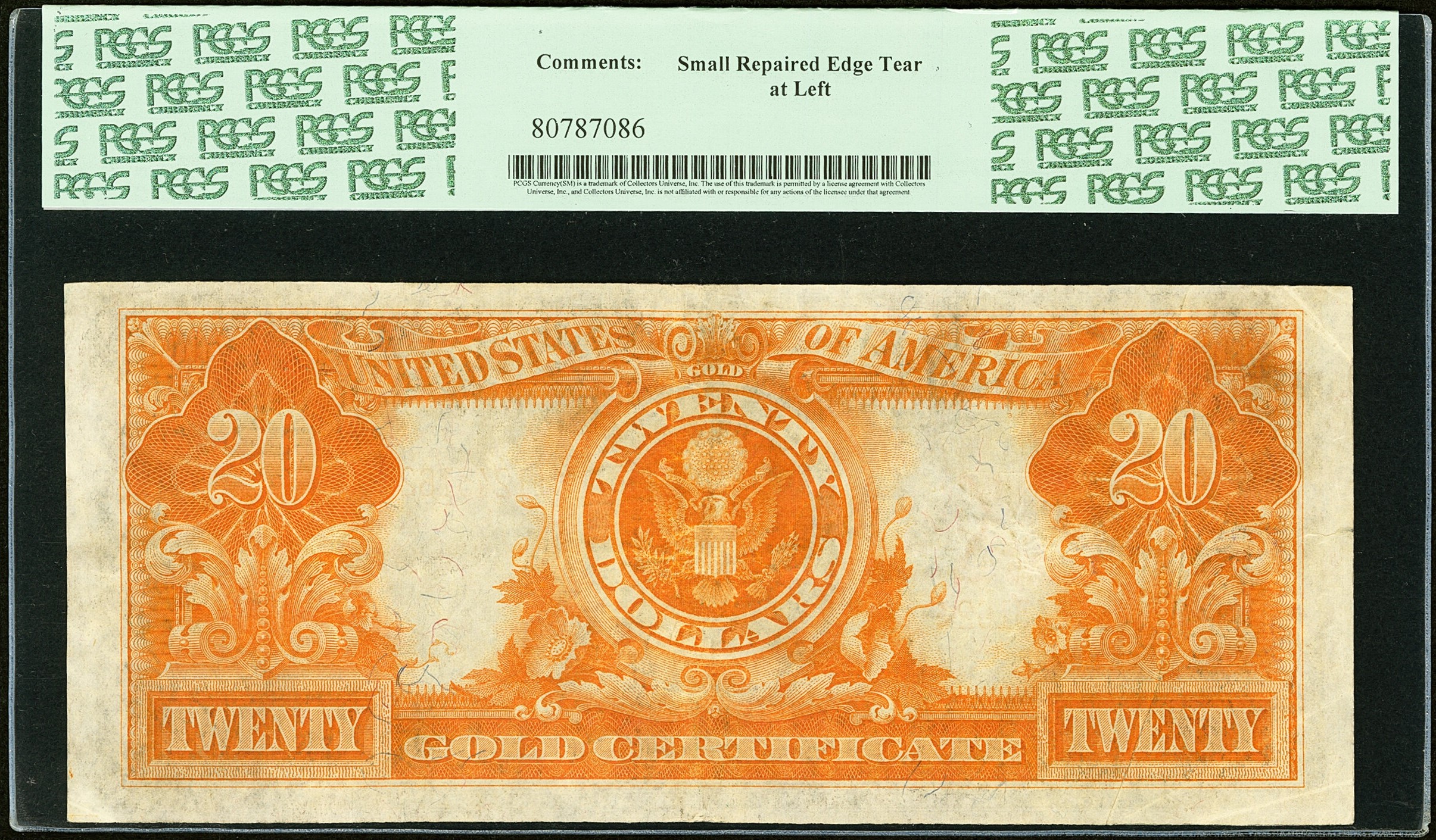 $20 1922 Gold Certificate Fr. 1187 Gutter Fold Error PCGS 40 XF