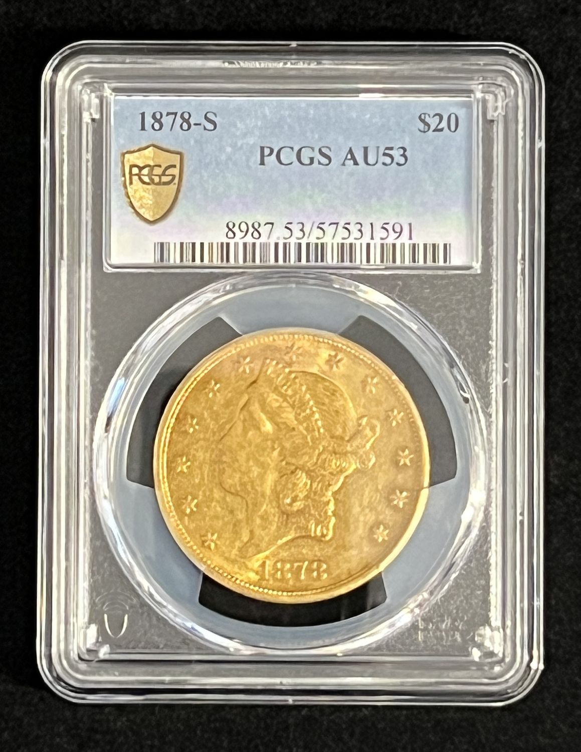 1878-S $20 Liberty Gold Double Eagle Coin PCGS AU 53