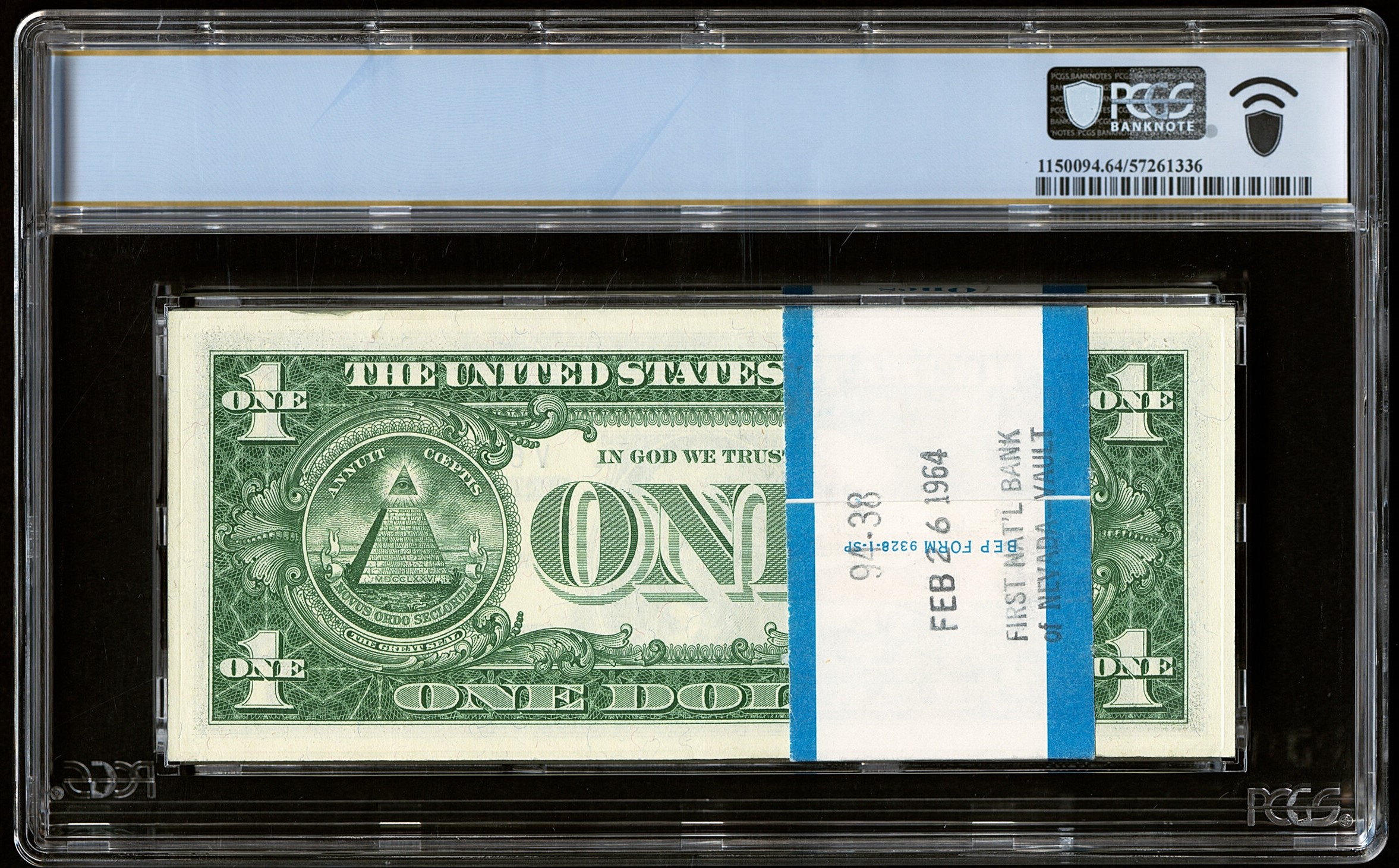1957  $1 Silver Certificate Original BEP Pack of 100 Sequential PCGS 64 PPQ UNC