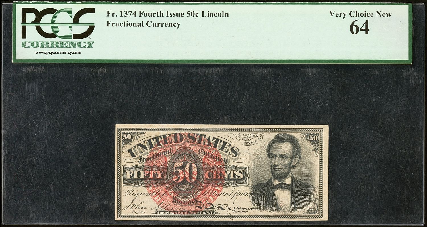 Fr. 1374 Large Red Seal Lincoln 50 Cents. Fourth Issue Fractional PCGS 64 UNC