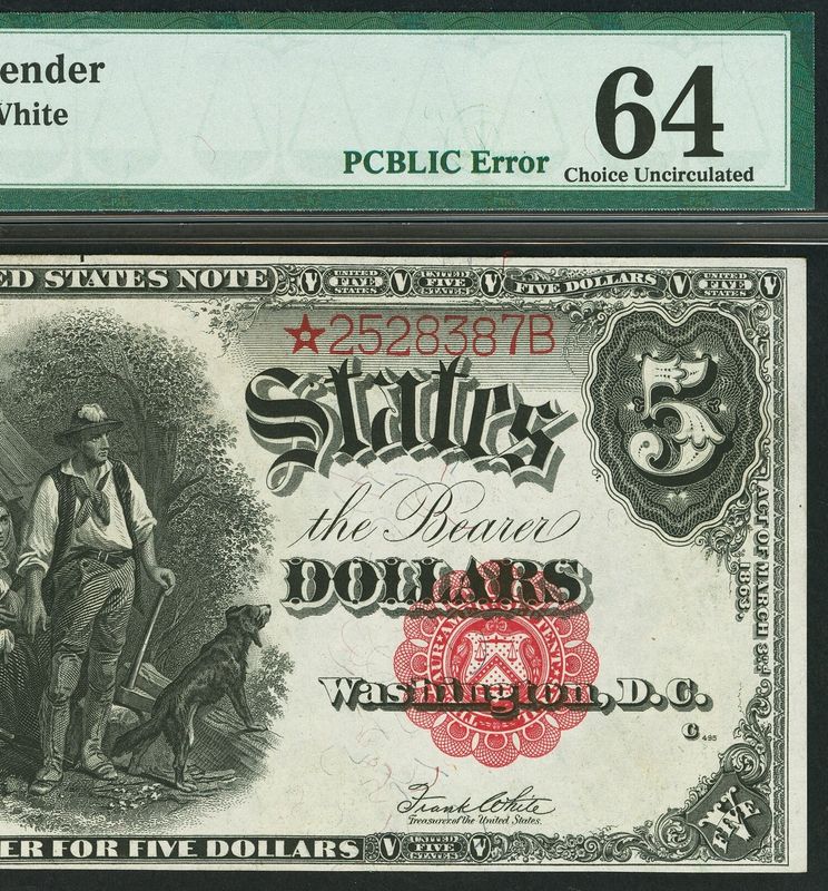 $5 1907 Legal Tender Woodchopper **PUBLIC Error STAR NOTE ** Fr.91  PMG 64