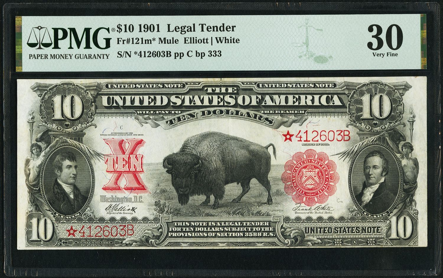 FR.121m* $10 1901 Legal Tender ** Star Note** Mule  PMG 30 VF