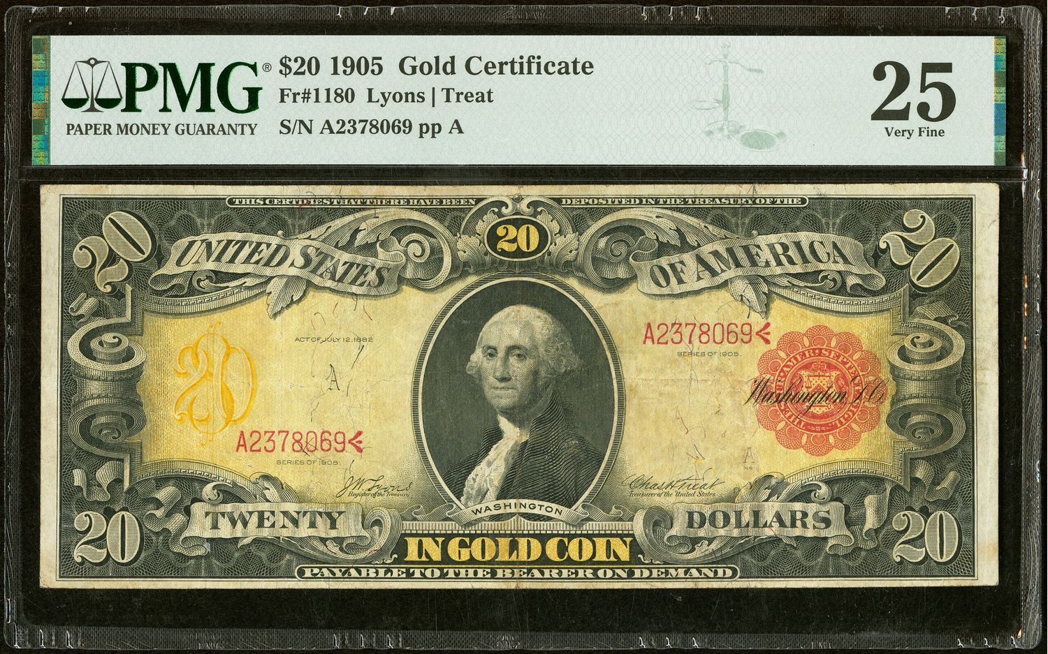 $20 1905 ** Technicolor **  Gold Certificate Fr. 1180 PMG 25 Very Fine