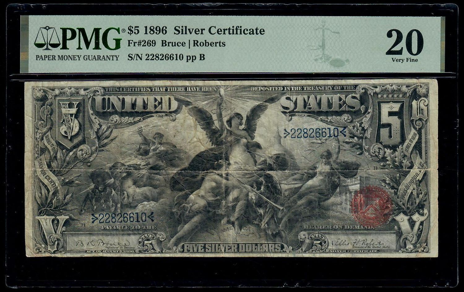 1896 $5 Silver Certificate Educational Note  Fr. 269 PMG 20 VF