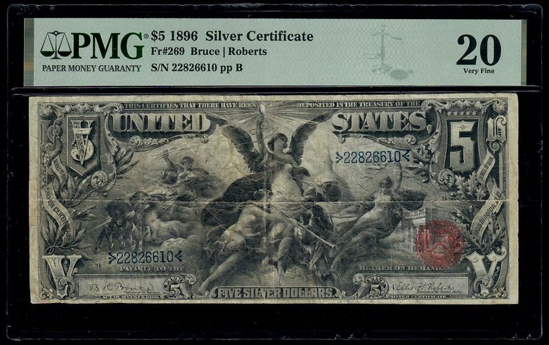 1896 $5 Silver Certificate Educational Note  Fr. 269 PMG 20 VF