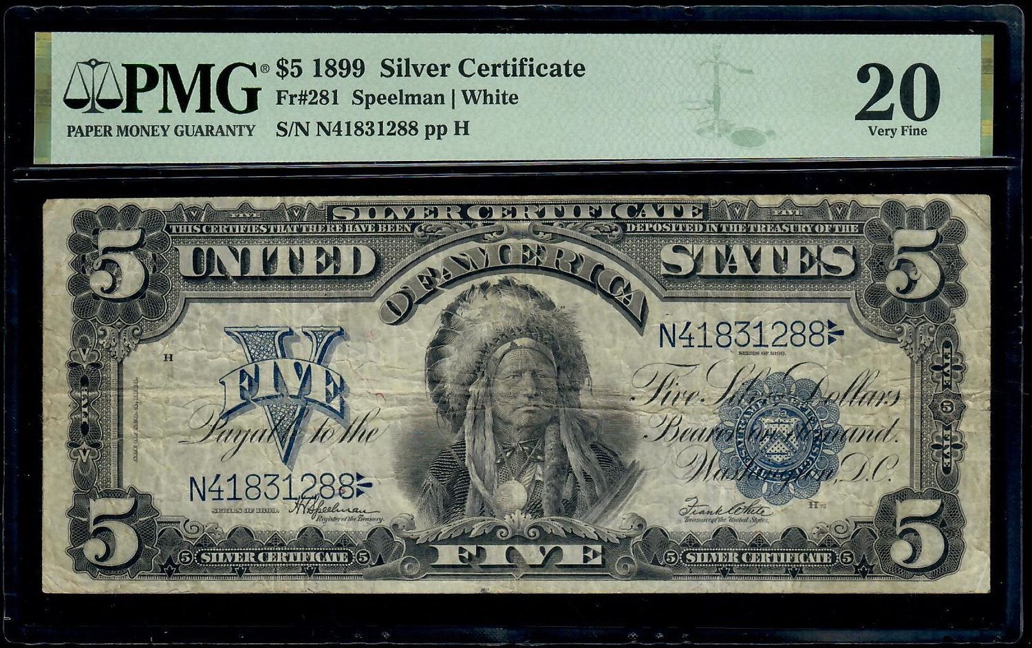 1899 $5 Silver Certificate Chief  ** FR 281 ** PMG 20 Very Fine