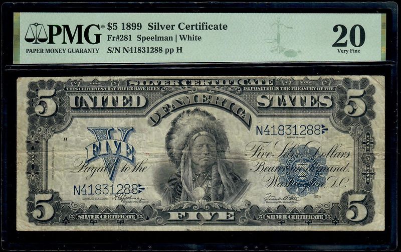 1899 $5 Silver Certificate Chief  ** FR 281 ** PMG 20 Very Fine