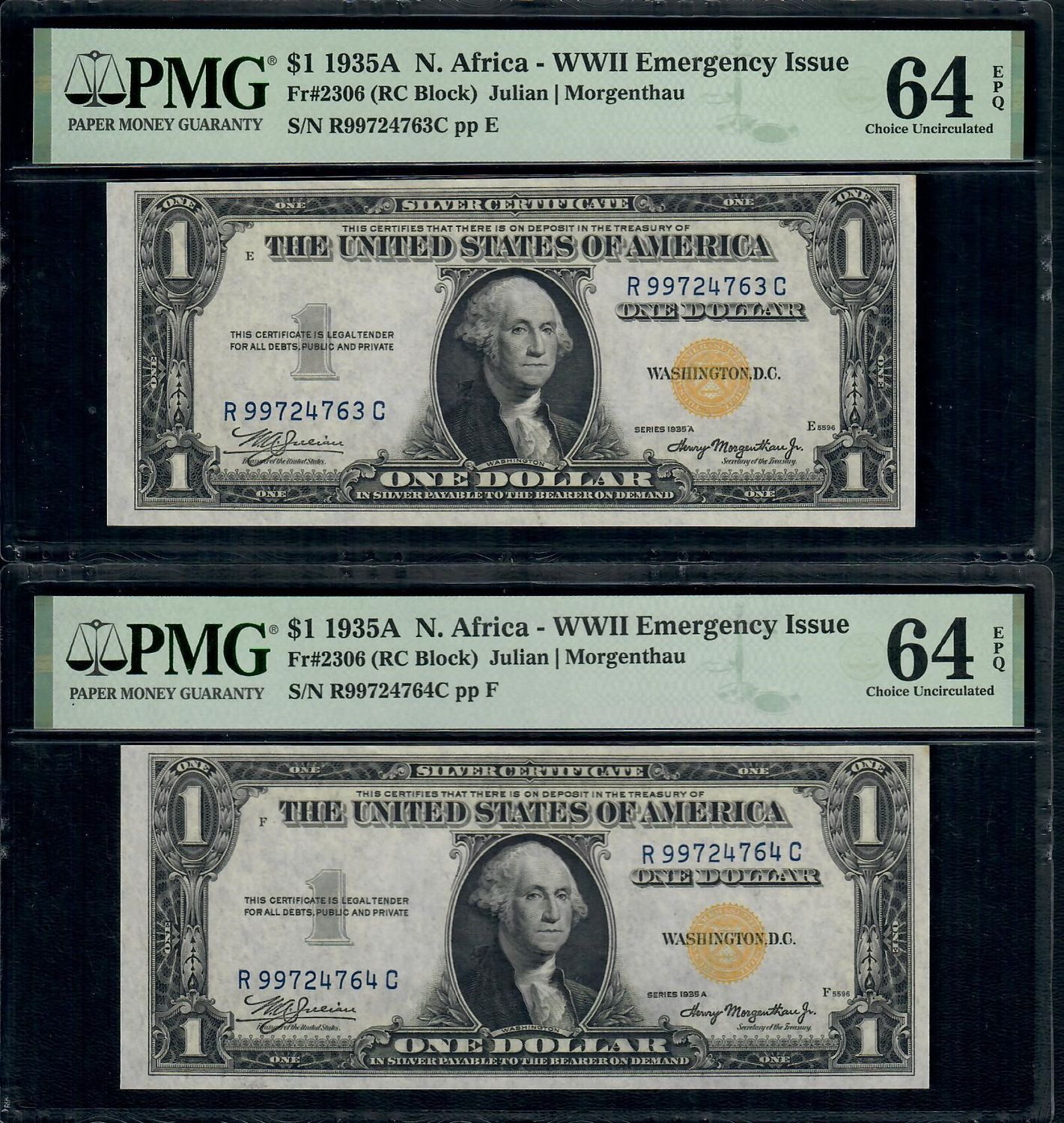 1935A $1 North Africa WWII Emergency Issue Consecutive per PMG 64 EPQ