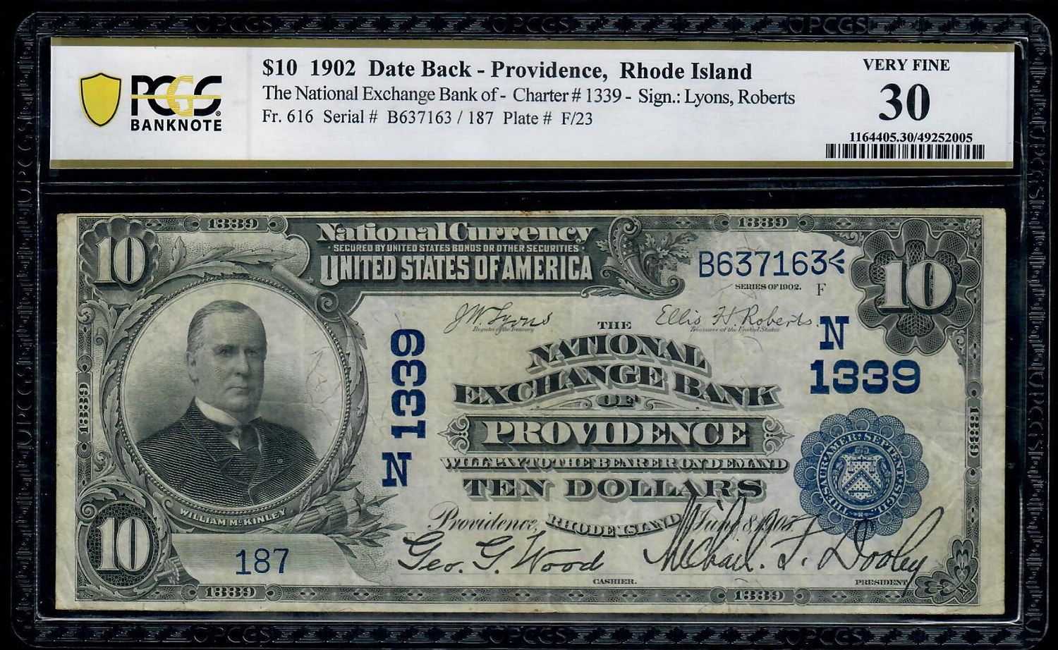 $10 1902 Date Back the National Bank of Providence , RI  PCGS 30 VF